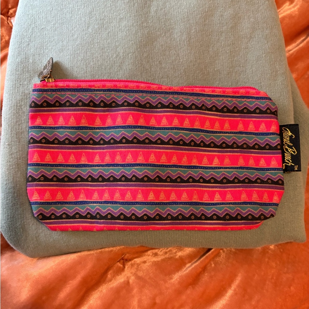 Laurel Burch Cosmetic Bag Small Tribal Print Retro 80s Hot Pink Magenta Cats